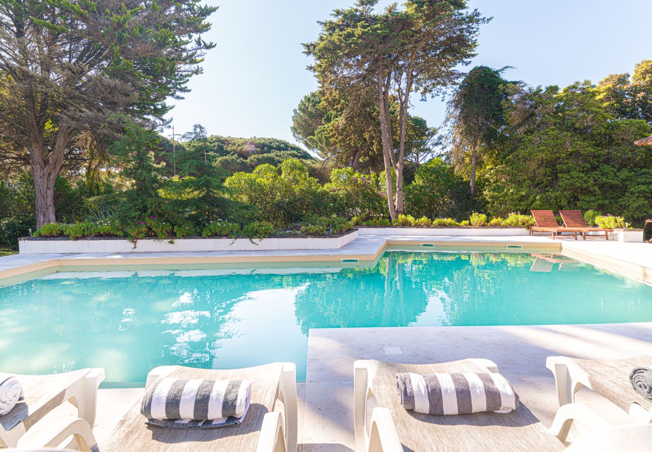 Espace de loisirs extérieur donnant sur la piscine.