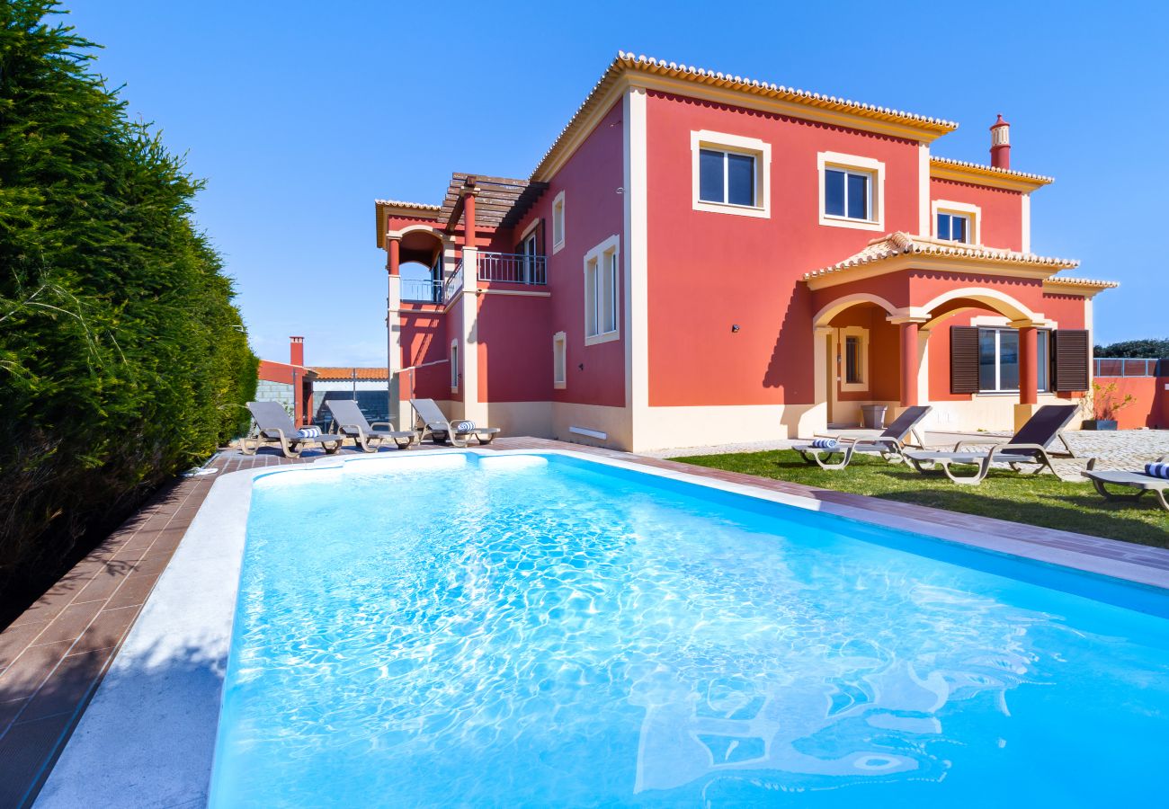 Outdoor swimming pool surrounded by a garden.